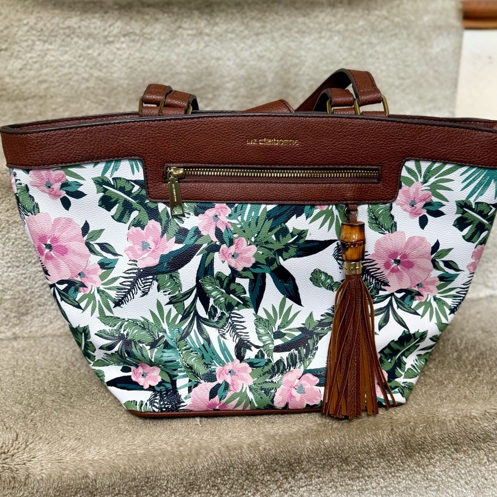 Liz Claiborne GUC Floral 🌸 Tote Bag Purse Handbag with TasselBrand